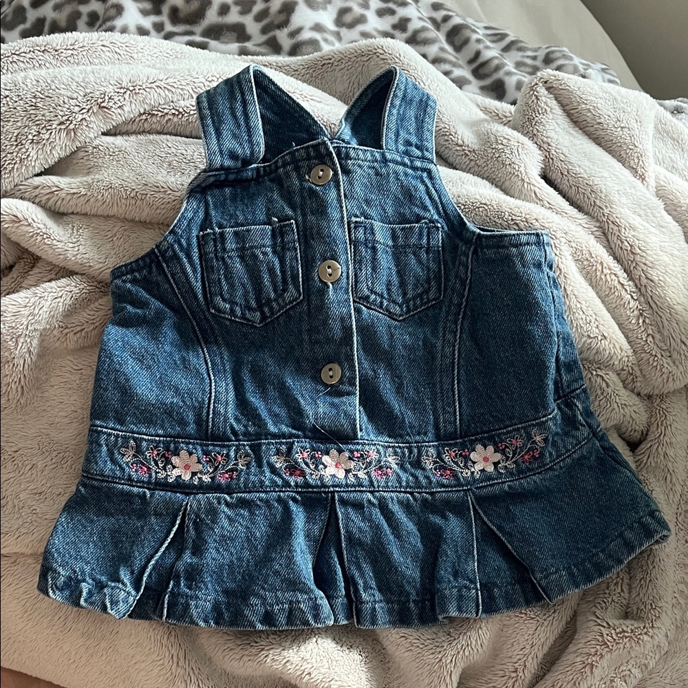Baby Girl’s Denim Sleeveless Top with Floral Embroidery